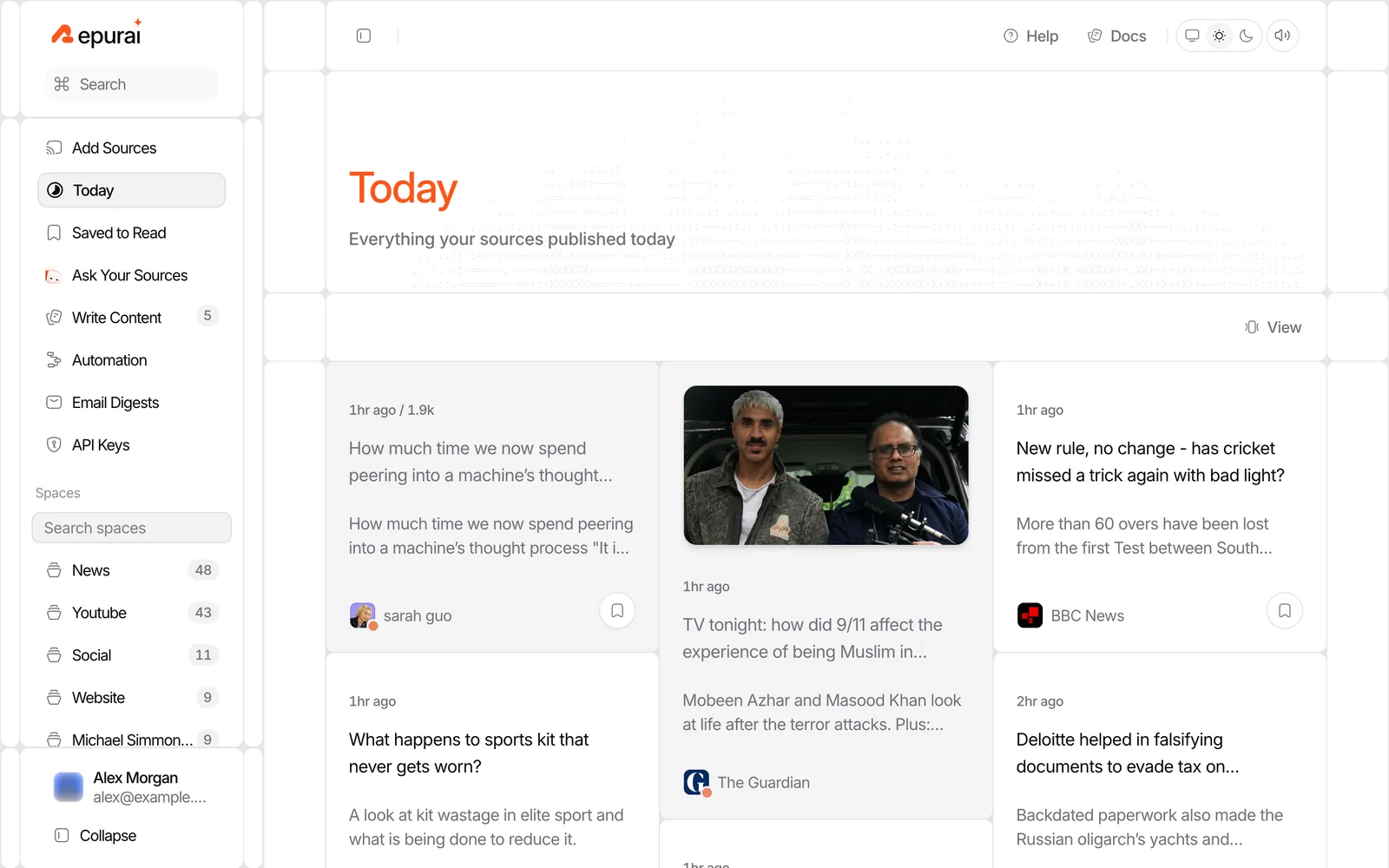 Repurai Today view showing everything published today from followed sources