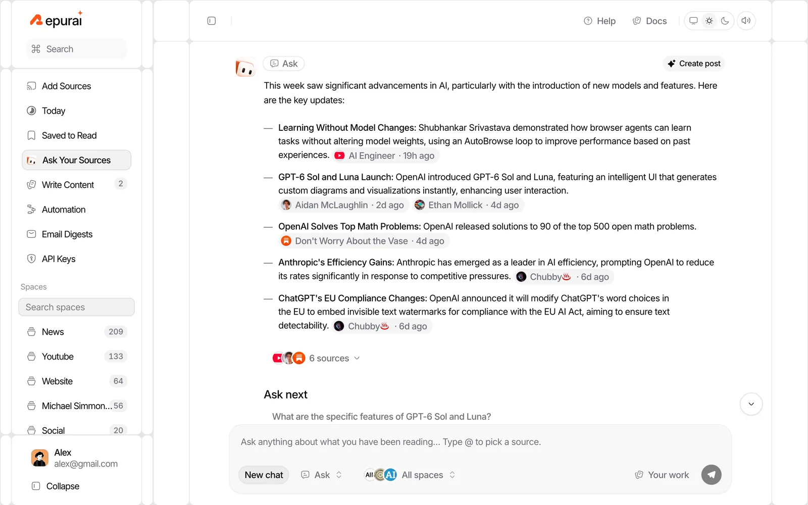 Repurai answer about recent AI news with numbered citations to the source posts